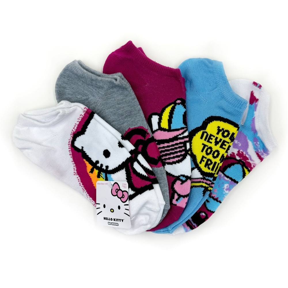 Hello Kitty Womens No Show Socks Sanrio Rainbow Colorful 5 Pairs Cute Fun Gift